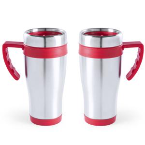 RVS thermosbeker/warmhoud koffiebeker - 2x stuks - rood - 500 ml - Isoleerbekers/reisbekers