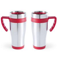 RVS thermosbeker/warmhoud koffiebeker - 2x stuks - rood - 500 ml - Isoleerbekers/reisbekers