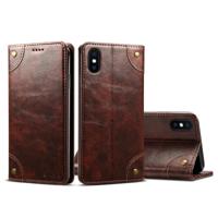 Voor iPhone XS Max barok eenvoudige horizontale Flip lederen draagtas met houder & kaartsleuven & portemonnee (donker bruin)