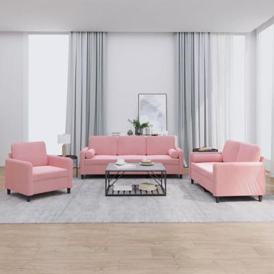 3-delige Loungeset met kussens fluweel roze