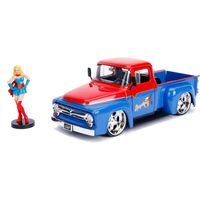 DC Bombshells Diecast Model Hollywood Rides 1/24 1956 Ford F100 with Super Girl Figure - thumbnail