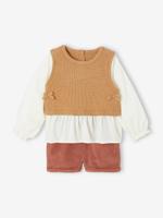 3-delige babyset 2-in-1 babytrui + short + sjaal terracotta