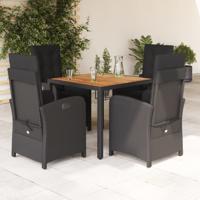 5-delige Tuinset met kussens poly rattan zwart