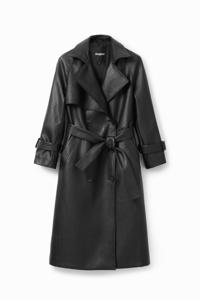 Leatherlook trenchcoat met riem - BLACK - XL