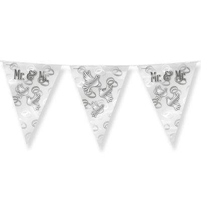 Paperdreams Vlaggenlijn - Mr. & Mr. huwelijks feest/party - zilver/wit - 10m