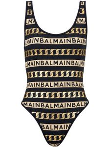 Balmain maillot de bain rayé à logo imprimé - Noir