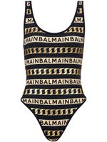 Balmain maillot de bain rayé à logo imprimé - Noir - thumbnail