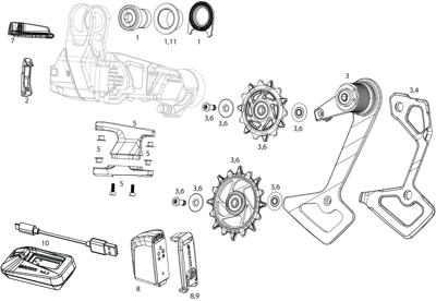 Sram achterderailleur "red xplr axs e1" rear derail. red xplr axs e1 10-46t silver