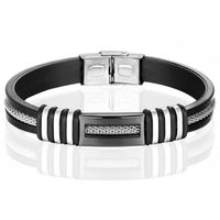 Siliconen armband LGT Jewels RVS Zwart Zilverkleurig - thumbnail