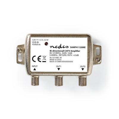 Nedis samp41120me catv versterker max. 9 db versterking 85 - 1218 mhz 2 uitgangen retourkanaal -4,5 db 5 - 65 mhz f