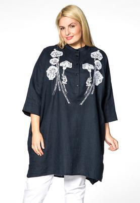 Yoek Blouse wide embroider | Blauw | Maat L