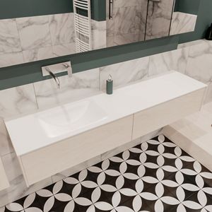 Mondiaz Lush Cloud badmeubel underlayment 180 cm 2 lades solid surface enkele spoelbak links zonder kraangat