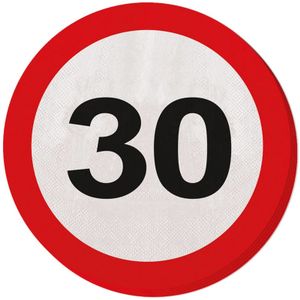 40x Dertig/30 jaar feest servetten verkeersbord 33 cm rond verjaardag/jubileum   -