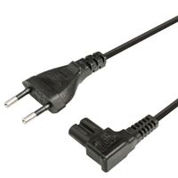 Netsnoer (EU) 2-pin, 90 graden plug rechts, 2.0 meter, Zwart