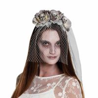 Horror bruid/zombie haarband/diadeem met sluier voor volwassenen - thumbnail