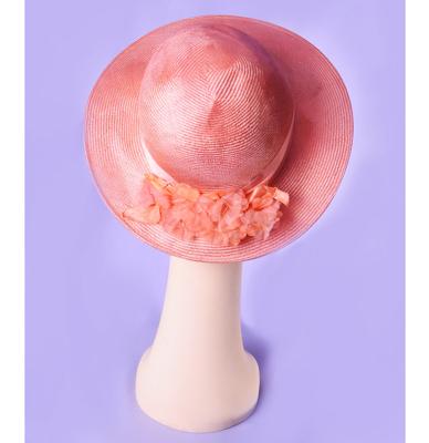 Vintage Hoed, Zalmroze Bloemen Vintage Hoed, Zalmroze Bloemen