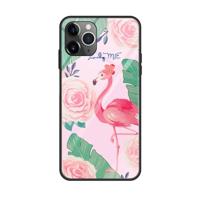 Voor iPhone 11 kleurrijke geschilderde glazen kast (Flamingo)