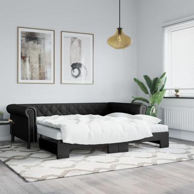 Slaapbank met onderschuifbed 90x200 cm kunstleer zwart