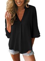 Plain Loosen V Neck Short Sleeve Top - thumbnail