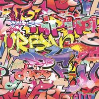 Noordwand Behang Good Vibes Graffiti roze en oranje - thumbnail