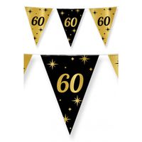 3x stuks leeftijd verjaardag feest vlaggetjes 60 jaar geworden zwart/goud 10 meter - Vlaggenlijnen