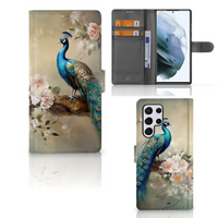 Telefoonhoesje met Pasjes voor Samsung Galaxy S22 Ultra Vintage Pauwen - thumbnail