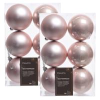 12x Licht roze kerstballen 8 cm kunststof mat/glans