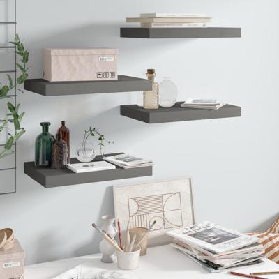 Wandschappen zwevend 4 st 40x23x3,8 cm MDF hoogglans grijs