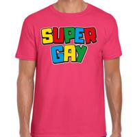 Gay Pride T-shirt voor heren - super gay - fuchsia - pride - regenboog - LHBTI