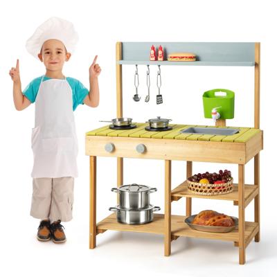Modderkeuken voor Kinderen Outdoor met Waterfunctie/Haak/ Afneembaar Rek Tuinkeuken voor Kinderen Vanaf 3 Jaar