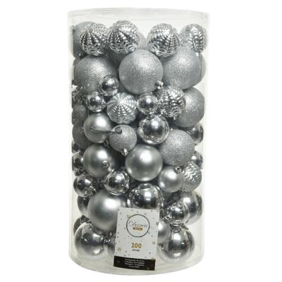 Decoris Kerstballen - 100x stuks - zilver - 4-5-6-7-8 cm - kunststof - grote kerstballenset