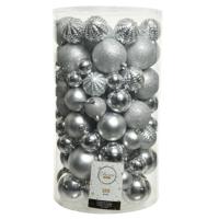 Decoris Kerstballen - 100x stuks - zilver - 4-5-6-7-8 cm - kunststof - grote kerstballenset