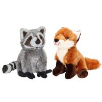 Bosdieren zachte pluche knuffels 2x stuks - Wasbeer en Vos van 18 cm - thumbnail