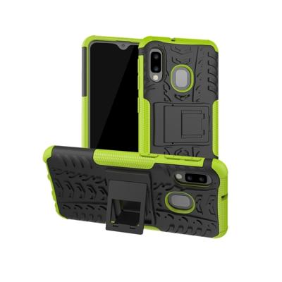 Band textuur TPU + PC schokbestendig geval voor Galaxy A20e/A10e met houder (groen)