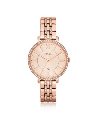 Fossil Dames Jacqueline Three-Hand Day-Date Rosegoudkleurig roestvrijstalen horloge ES3546