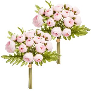 Atmosphera kunstbloemen 2 boeketten 18 mini camelia's roze 30 cm