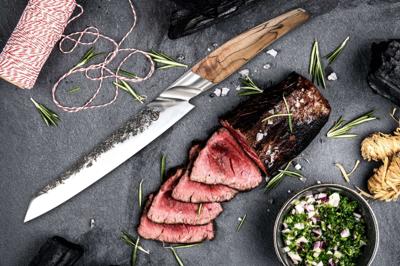 Vleesmes - GESMEED - KATAI - VG10 staal - Handvat van wortelhout - L 20,5 cm