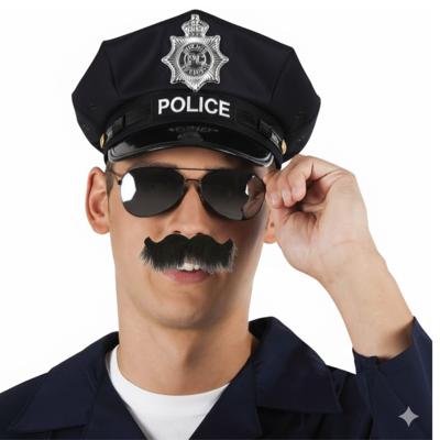 Politie agent - verkleed combinatie 3 delig - dames/heren - politiepet - bromsnor - zonnebril