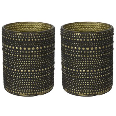 2x stuks luxe theelichthouder/kaarsenhouder - zwart/goud - glas - D10 x H12 cm