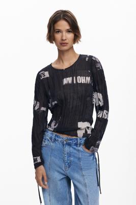 Blouse met geplooide krantprint - BLACK - XL