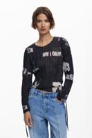 Blouse met geplooide krantprint - BLACK - L