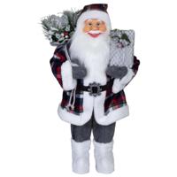 Kerstman pop Albert - H60 cm - grijs - staand - kerstman beeld - decoratie figuur