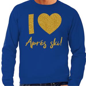 Apres ski sweater heren - I love Apres ski - blauw - glitter goud - wintersport - skieen