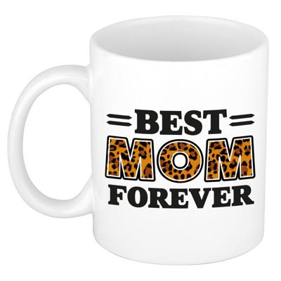 Cadeau koffie/thee mok - de beste mama voor altijd - pantervel - bruin - 300 ml - keramiek