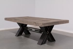 Station7 - Industriële Salontafel Met Metalen X-Poot Profiel Met Trekstang - Oud Eiken Hout -