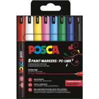 Uni POSCA paintmarker PC-1MR, 0,7 mm, etui van 8 stuks in geassorteerde basiskleuren