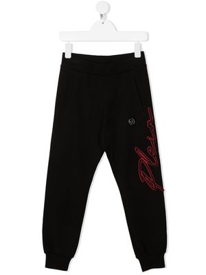 Philipp Plein Junior pantalon de jogging à plaque logo - Noir