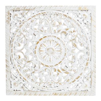 Wandhanger met bloemendecor van hout, wit/goud (B/H/D) 39x39x1 cm