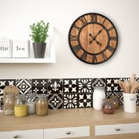 The Living Store wandklok antieke stijl - metalen frame - houten wijzerplaat - 60 cm