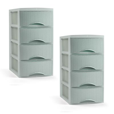 Ladeblokje/bureau organizer met 4 lades - 2x - mintgroen - H34 x B18 x D25 cm - plastic